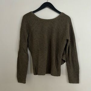 Aerie Green Cross Back Cable Knit Sweater